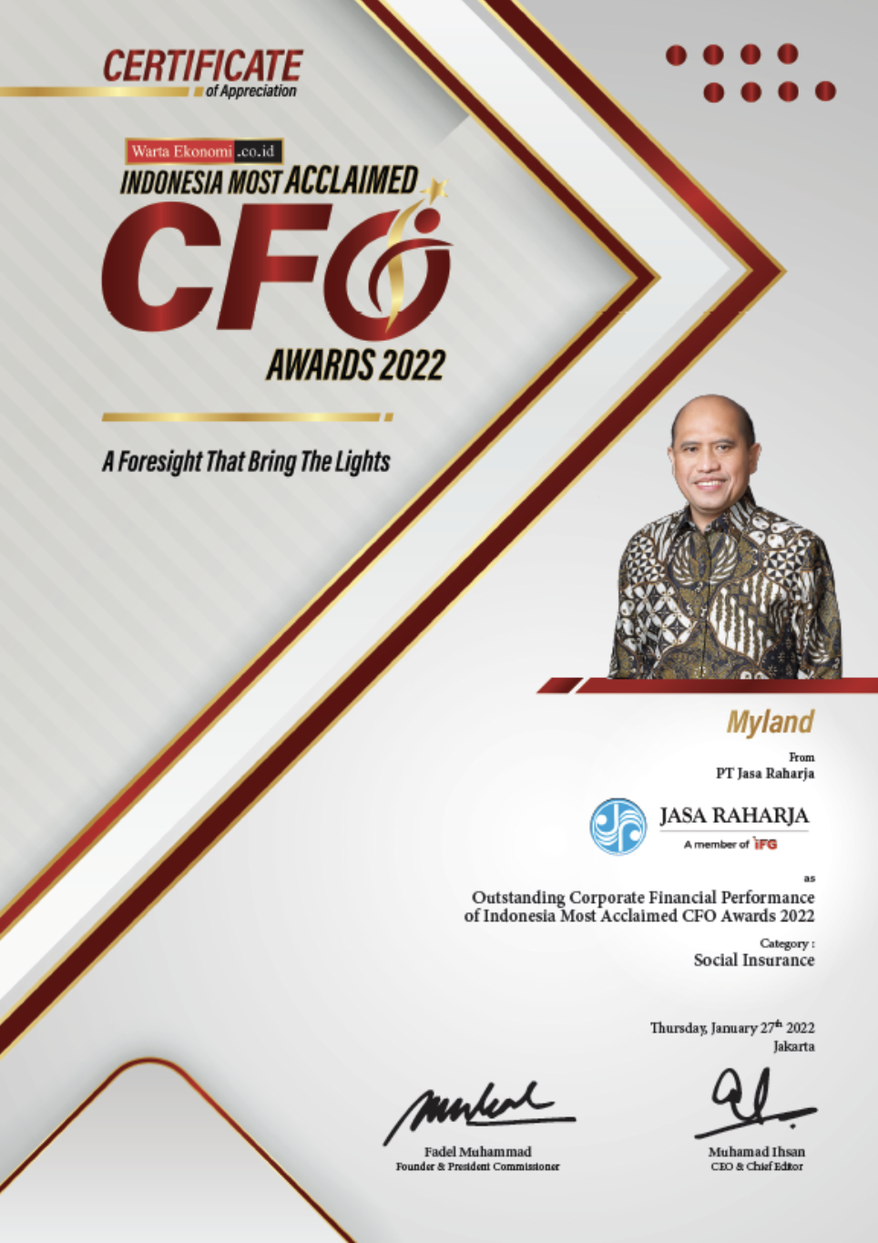 Outstanding Corporate Financial Performance of Indonesia Most Acclaimed CFO Awards 2022