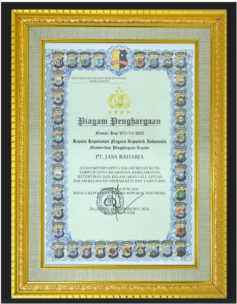Piagam Penghargaan Kepala Kepolisian Negara Replublik INdonesia Atas Partipasi dalam Kegiatan Operasi Ketupat 2025